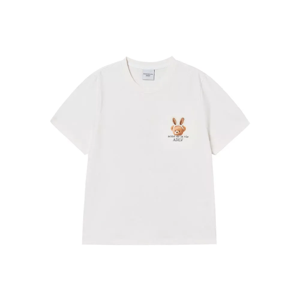 [ADLV] Woman Rabbit Bear Doll Logo Short Sleeve T-Shirt Cream